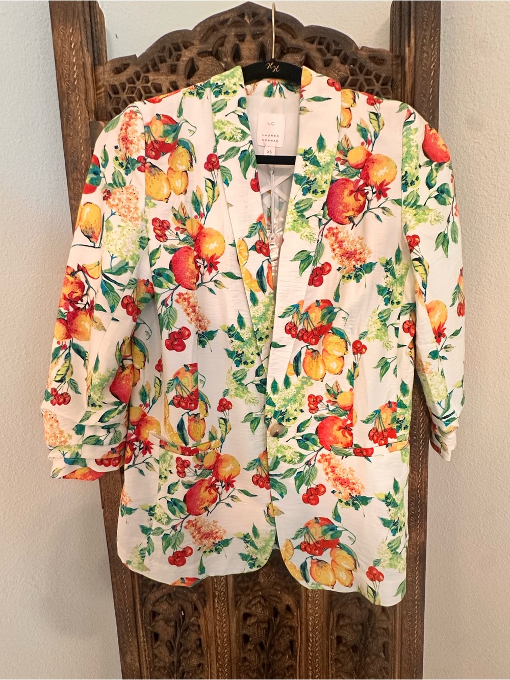 LC Lauren Conrad White Citrus & Cherry Floral Blazer